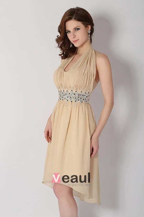 Belles Paillettes Licol Sash Robe De Cocktail Courte