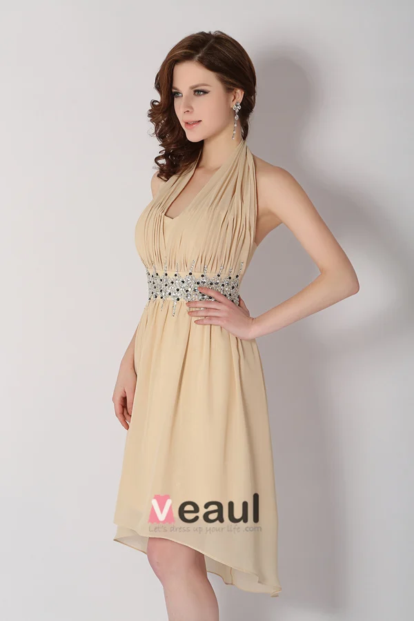 Belles Paillettes Licol Sash Robe De Cocktail Courte