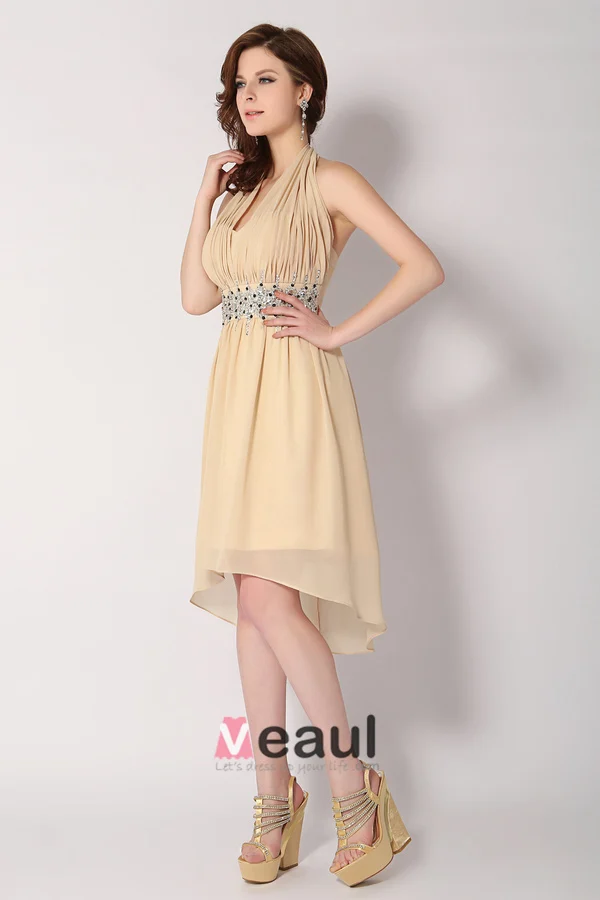 Belles Paillettes Licol Sash Robe De Cocktail Courte