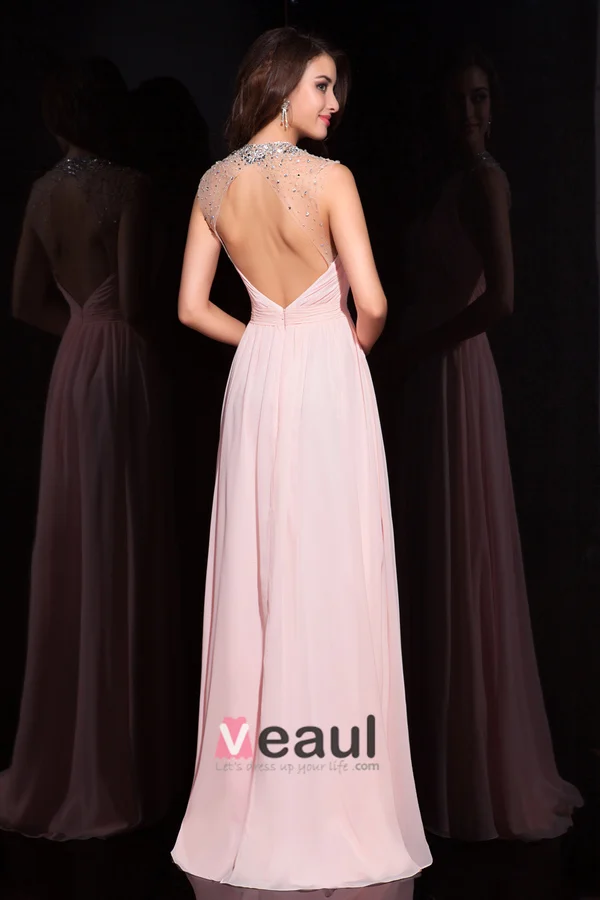 2015 Luxurious Backless Crystal Pleated Evening Dress