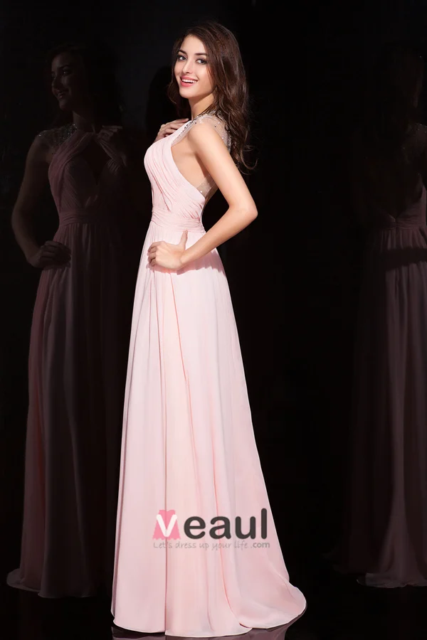 2015 Luxurious Backless Crystal Pleated Evening Dress