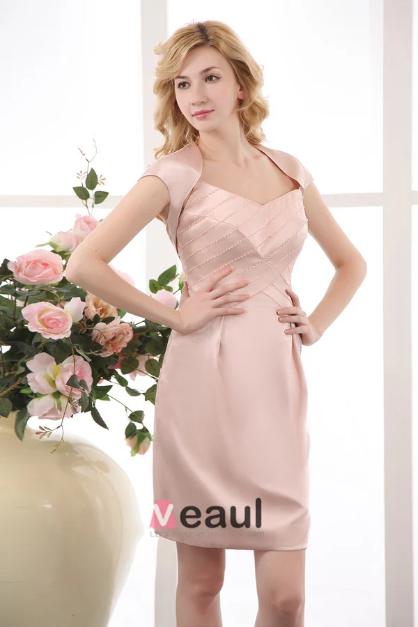 Courte En Satin Perles Robe De Mère De Mariée