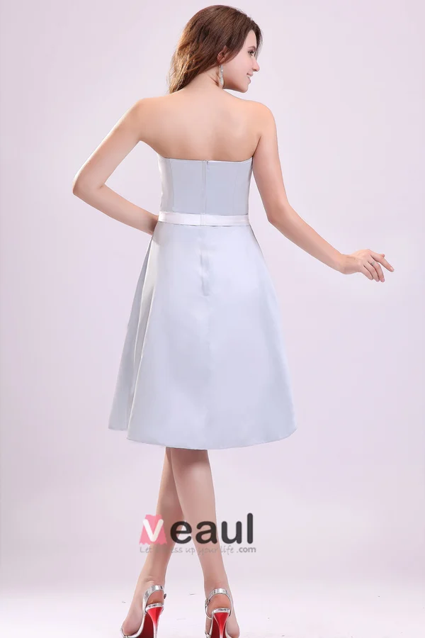2015 Baby Blue A-line Short Bridesmaid Dresses With Sash