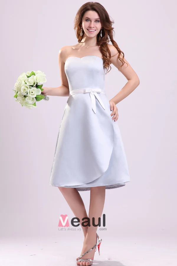 2015 Baby Blue A-line Short Bridesmaid Dresses With Sash