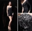 Magnifique Fourreau Plissée Perles Robe De Cocktail Noire
