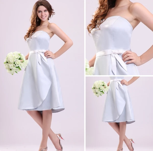 2015 Baby Blue A-line Short Bridesmaid Dresses With Sash