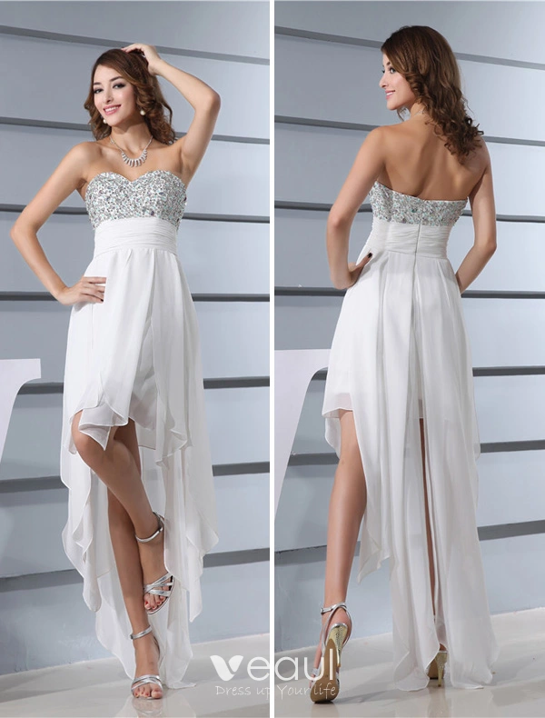 Asymmetrical White Cocktail Party Dress With One Strap