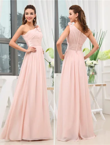 One Shoulder Corsage Ruffle Floor Length Evening Dresses