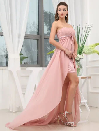 Empire Strapless Asymmetrical Sweep Train Chiffon Cocktail Dresses