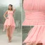 Strapless Beading Pink Asymmetrical Sash Chiffon Cocktail Dresses