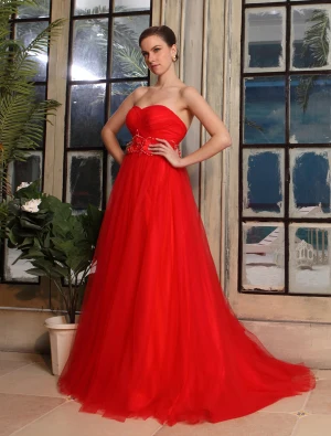 Empire Sweetheart Fleurs Ceinture Robe De Mariée En Tulle Rouge Enceinte