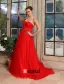 2015 Empire Sweetheart Flower Sash Pregnant Tulle Red Wedding Dress