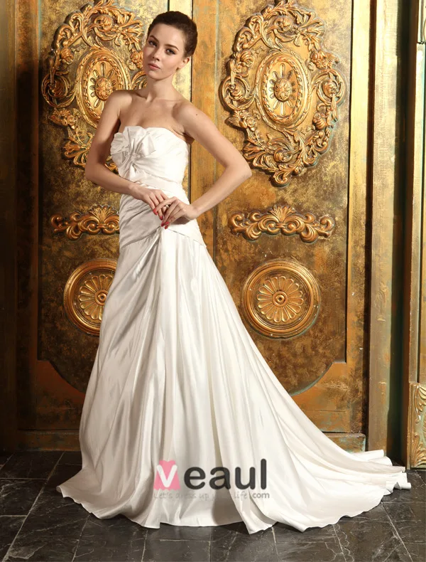 2015 A-line Sweetheart With Bow Floor-length Satin Wedding Dress
