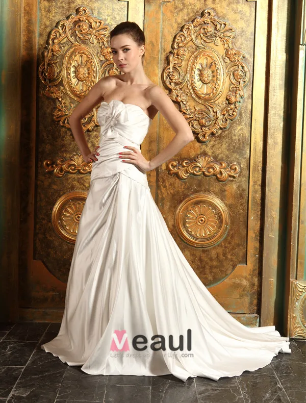 2015 A-line Sweetheart With Bow Floor-length Satin Wedding Dress