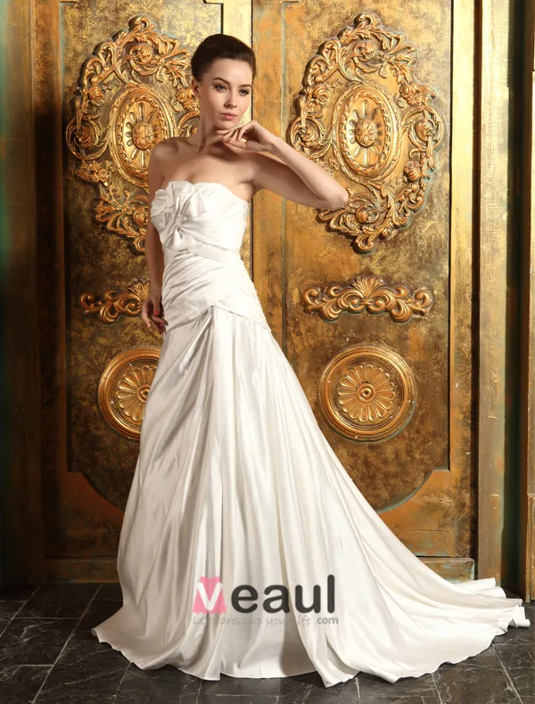 2015 A-line Sweetheart With Bow Floor-length Satin Wedding Dress