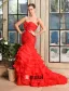2015 Mermaid Sweetheart Sweep Train Organza Satin Wedding Dress With Cascading Ruffles