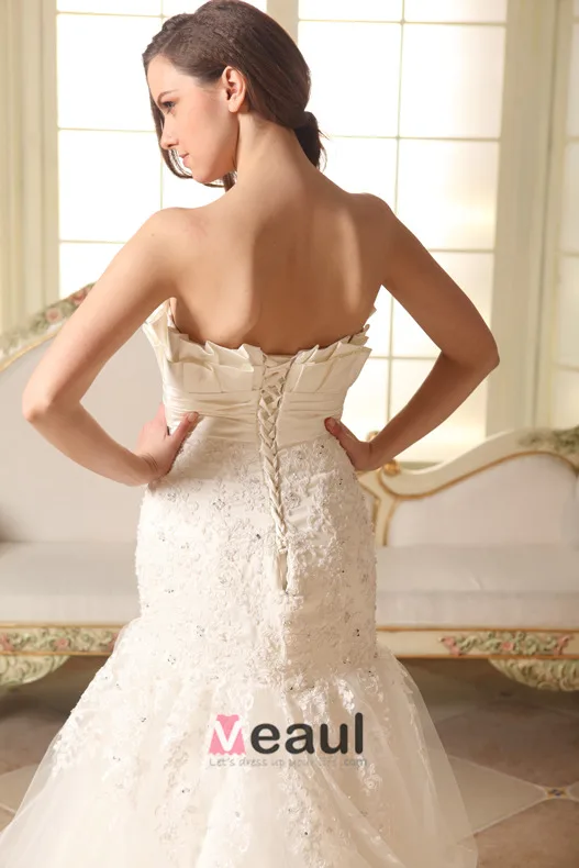 Trompette / Sirène Perlage Robe De Mariée En Tulle De Dentelle De Satin