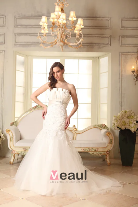 Trompette / Sirène Perlage Robe De Mariée En Tulle De Dentelle De Satin