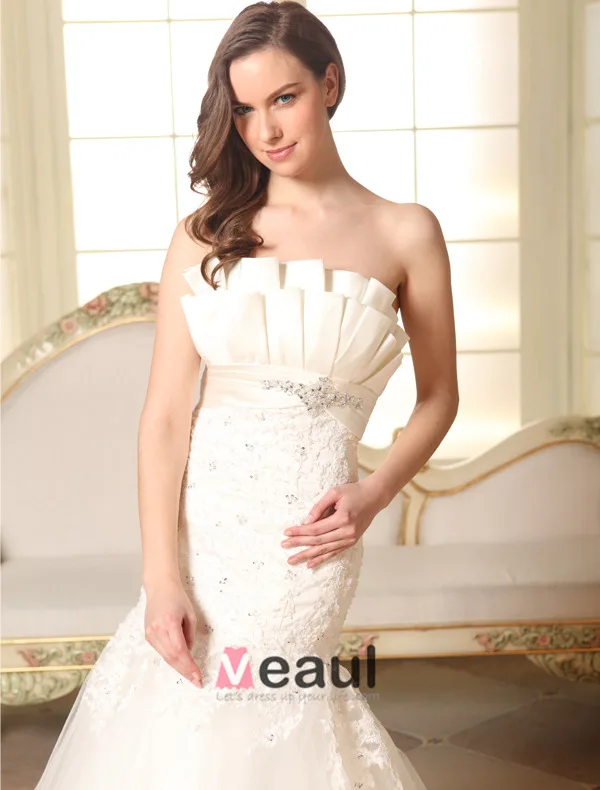 Trompette / Sirène Perlage Robe De Mariée En Tulle De Dentelle De Satin