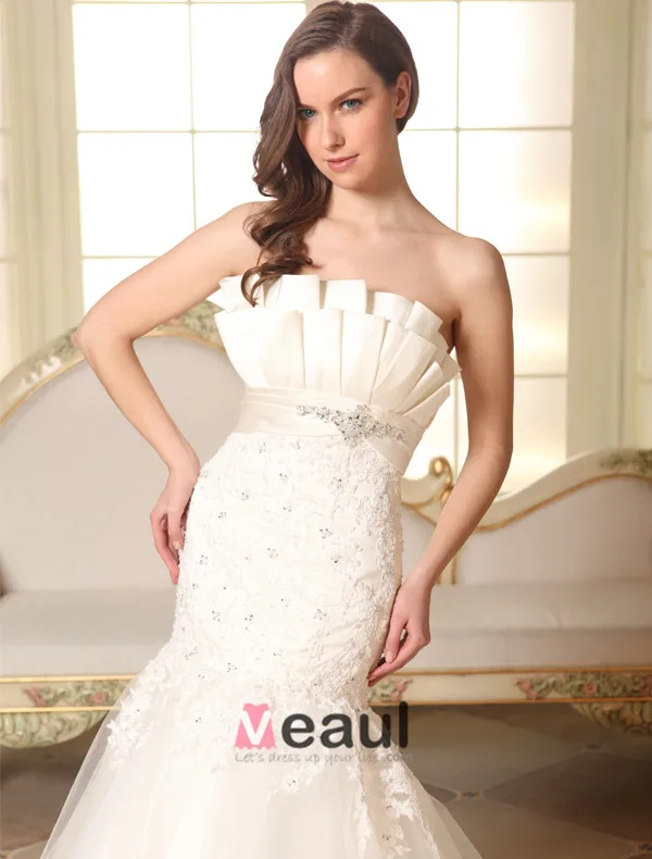 Trompette / Sirène Perlage Robe De Mariée En Tulle De Dentelle De Satin