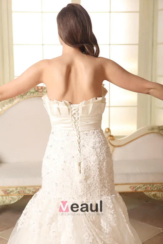 Trompette / Sirène Perlage Robe De Mariée En Tulle De Dentelle De Satin