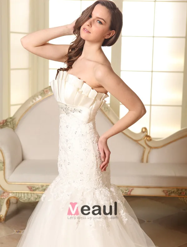 Trompette / Sirène Perlage Robe De Mariée En Tulle De Dentelle De Satin