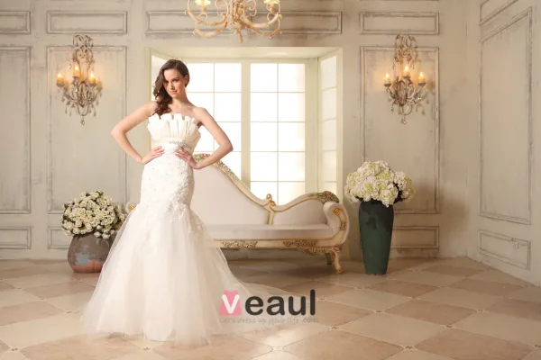 Trompette / Sirène Perlage Robe De Mariée En Tulle De Dentelle De Satin