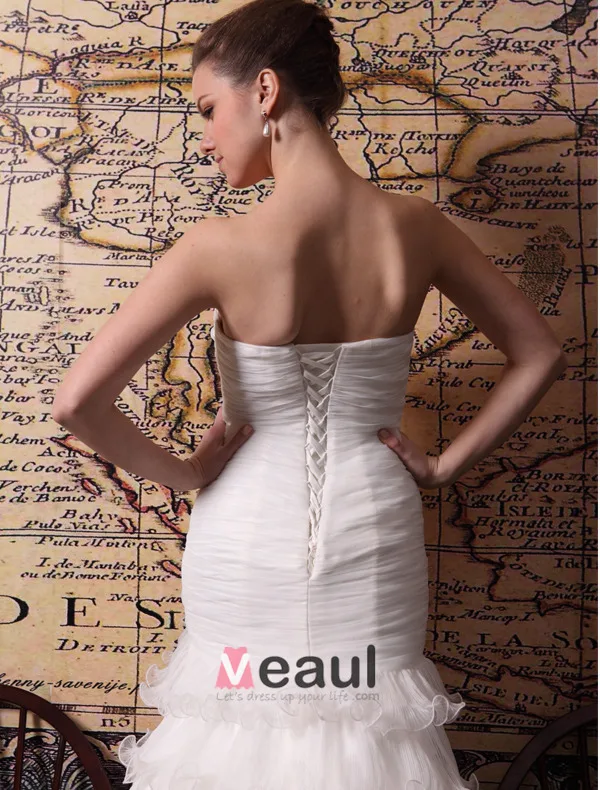 2015 Trumpet /Mermaid Chapel Train Organza Satin Wedding Dress With Cascading Ruffles