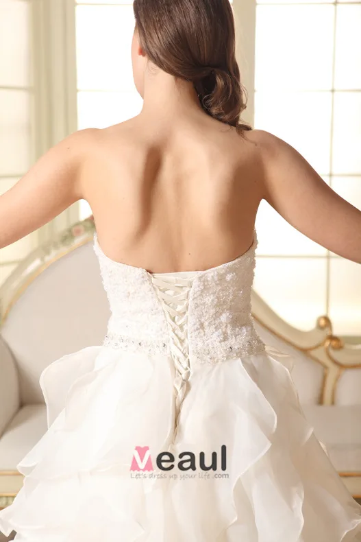 A-ligne De Robe De Mariée En Organza Perles Chérie Avec Des Volants En Cascade