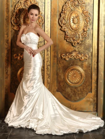 2015 Volantes De Guillotina Trompeta Sirena Cariño Abalorios Raso Vestido De Novia