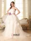 2015 Ball Gown Strapless Beading Petal Flower Sash Organza Wedding Dress