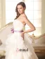 2015 Ball Gown Strapless Beading Petal Flower Sash Organza Wedding Dress