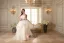 2015 Ball Gown Strapless Beading Petal Flower Sash Organza Wedding Dress