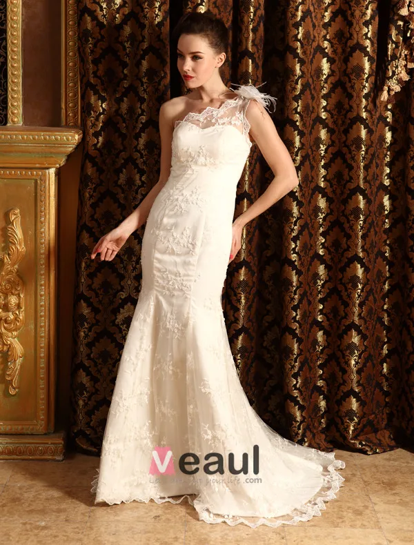 2015 Trumpet Mermaid One Shoulder Lace Beach Wedding Dress 2015 Trumpet Mermaid One Shoulder Lace Beach Wedding Dress
