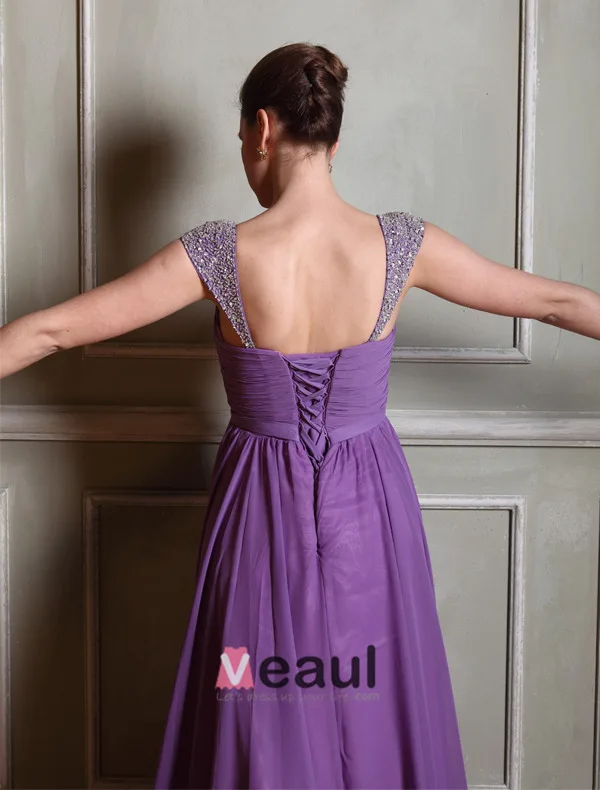 Épaules Empire Volants Guillotine Balayage Robe De Soirée En Mousseline De Soie Train