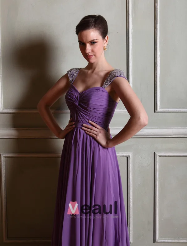 Épaules Empire Volants Guillotine Balayage Robe De Soirée En Mousseline De Soie Train