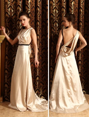 Un Mode En Ligne Épaules Robe De Soirée Parole Longueur Ceinture
