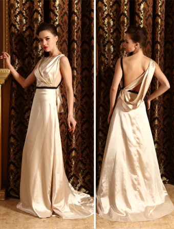 2015 De Moda Una Línea De Hombros Vestidos De Noche Palabra De Longitud Faja