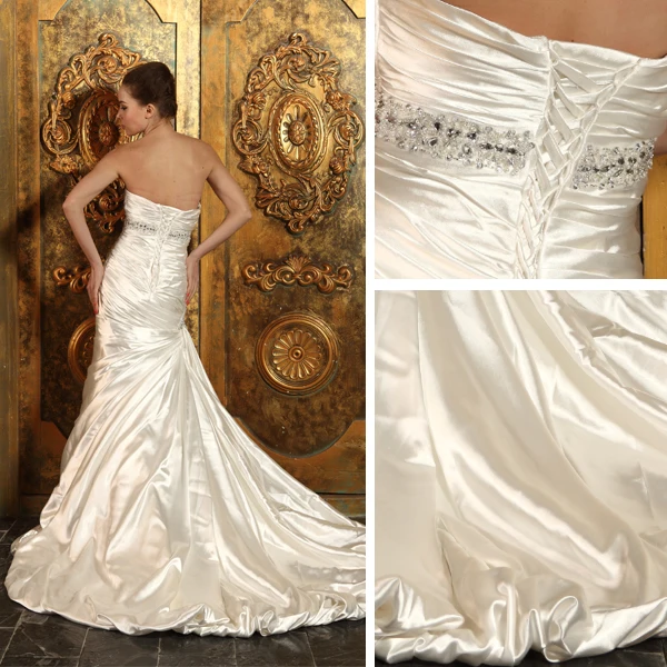 Trompette / Sirène Sweetheart Perles Guillotine Volants Satin Robe De Mariée