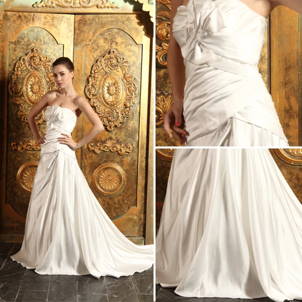 2015 A-line Sweetheart With Bow Floor-length Satin Wedding Dress