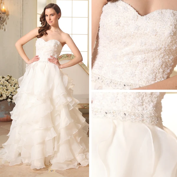 A-ligne De Robe De Mariée En Organza Perles Chérie Avec Des Volants En Cascade