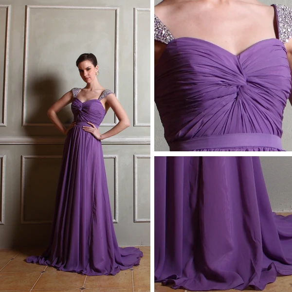 Épaules Empire Volants Guillotine Balayage Robe De Soirée En Mousseline De Soie Train