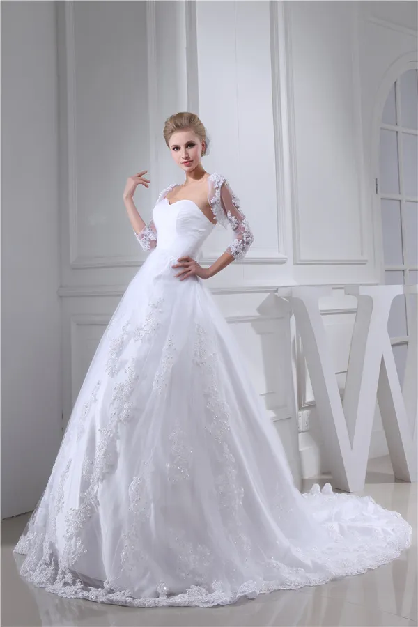 Charming Wedding Dress White Sweetheart Neckline Bridal Ball Gown With Sequins Lace