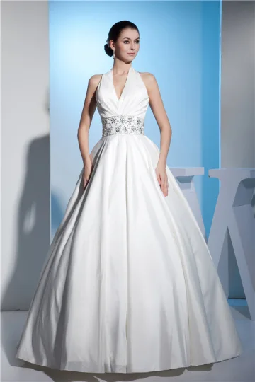 Vintage Ball Gown Wedding Dress Floor Length White Bridal Gown With Crystal
