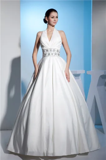 Vestido De Novia Vestido De Fiesta De La Vendimia Hasta El Suelo Vestidos De Novia De Color Blanco Con Cristal