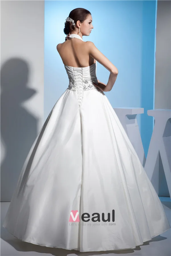 Vintage Ball Gown Wedding Dress Floor Length White Bridal Gown With Crystal