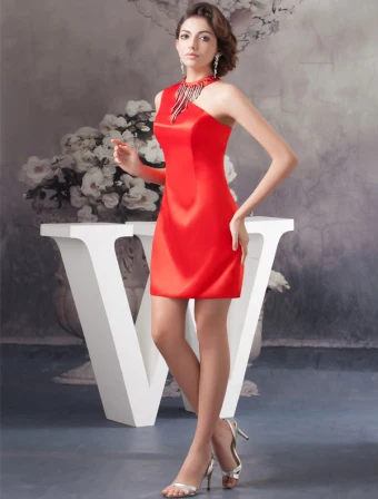 2015 Charming One Shoulder Tassel Beading Red Cocktail Dress Short Party Dress
