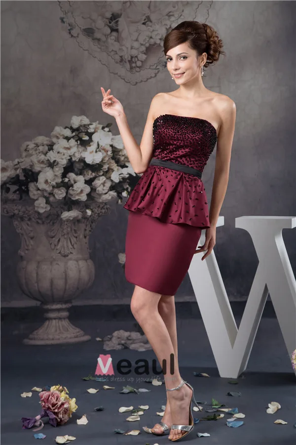 2015 Charming Strapless Beading Ruffle Sash Cocktail Dress