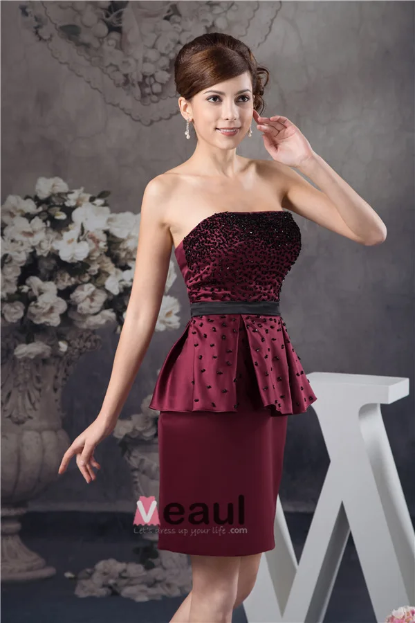2015 Charming Strapless Beading Ruffle Sash Cocktail Dress