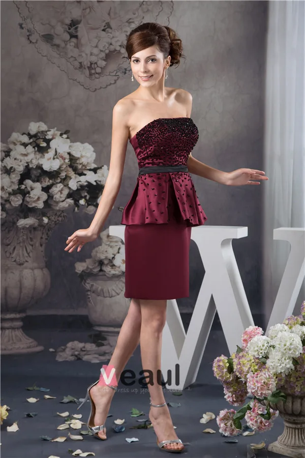 2015 Charming Strapless Beading Ruffle Sash Cocktail Dress